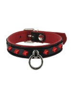Leather Studded O-Ring Collar - Red