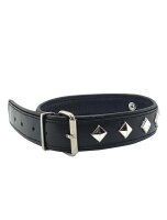 Leather Studded O-Ring Collar - Black