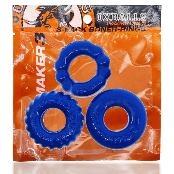 Oxballs Bonemaker 3-Pack Cockring Kit - Pool Blue