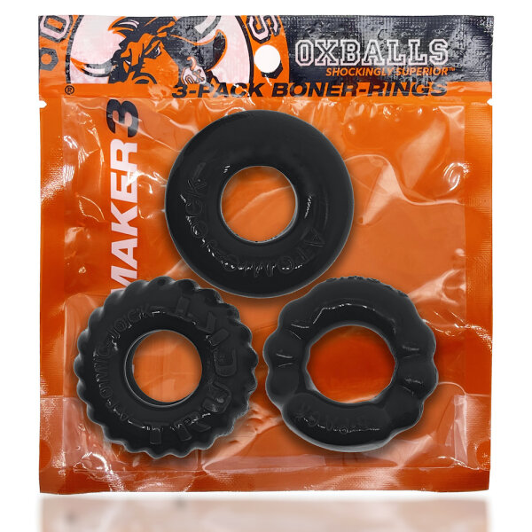 Oxballs Bonemaker 3-Pack Cockring Kit - Black