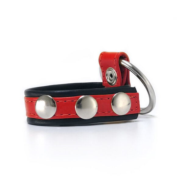 Leather Cockstrap with Penis Ring Black/Red