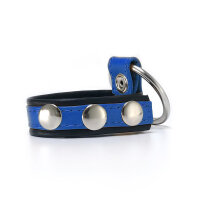 Leather Cockstrap with Penis Ring Black/Blue