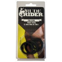 Rude Rider Penis Head Glans Ring with Ball 4-Set Silicone Black