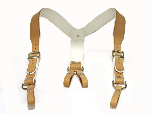 R&Co Braces in Soft Natural Brown Leather + White Piping