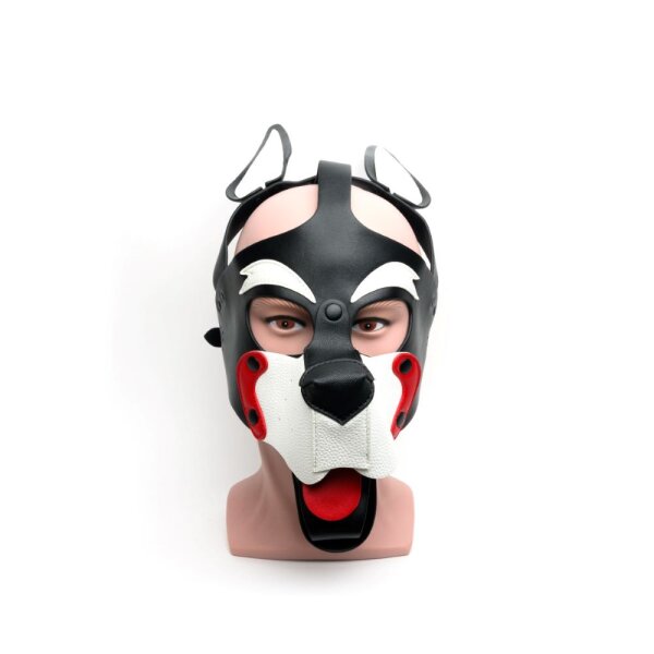 665 Playful Pup Hood Black/White/Red