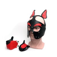 665 Playful Pup Hood Black/Red/White