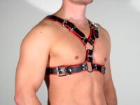 R&amp;Co Y-Harness in Soft Leather Black + Piping Red L