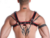 R&amp;Co H-Harness in Soft Leather Black + Piping Red M