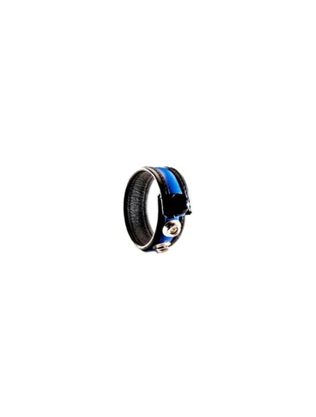 Black Label 3 Snap Leather Cockring Black/Blue