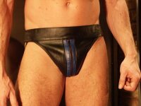 R&amp;Co Jockstrap with Front Zip + Stripes Blue S