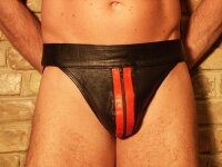 R&amp;Co Jockstrap with Front Zip + Stripes Red S