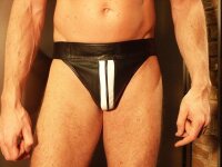R&amp;Co Jockstrap with Front Zip + Stripes White S