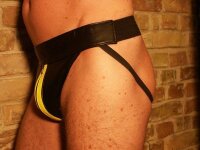R&amp;Co Jockstrap with Front Zip + Stripes Yellow S