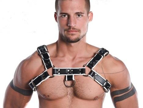 R&Co H-Harness in Soft Leather Black + Piping White XL