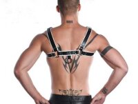 R&amp;Co H-Harness in Soft Leather Black + Piping White XL