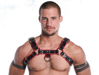 R&amp;Co H-Harness in Soft Leather Black + Piping Red