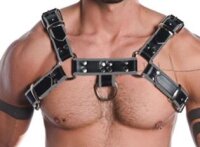 R&Co H-Harness in Soft Leather Black + Piping Grey