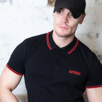 Capt. Berlin Polo-Shirt Black + Stripes Red M