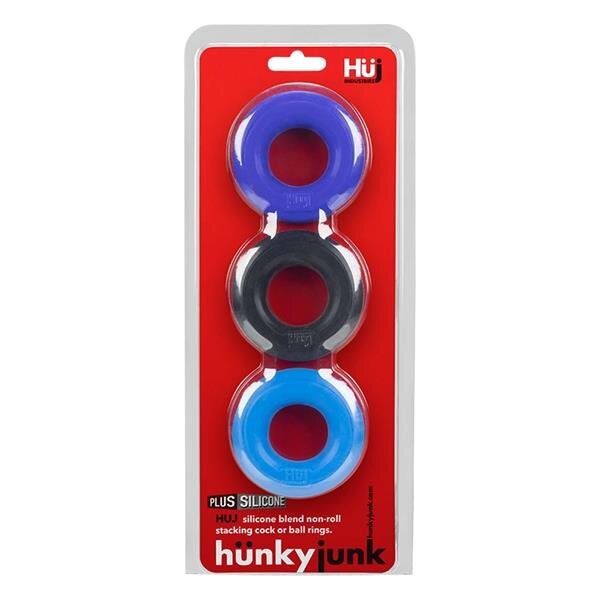 Hünkyjunk Cockring 3-Pack - Black Tar + Cobalt + Aqua