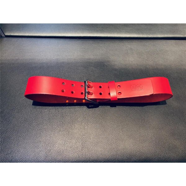 R&amp;Co Leather Belt 5 cm With Double Buckle Red W 090