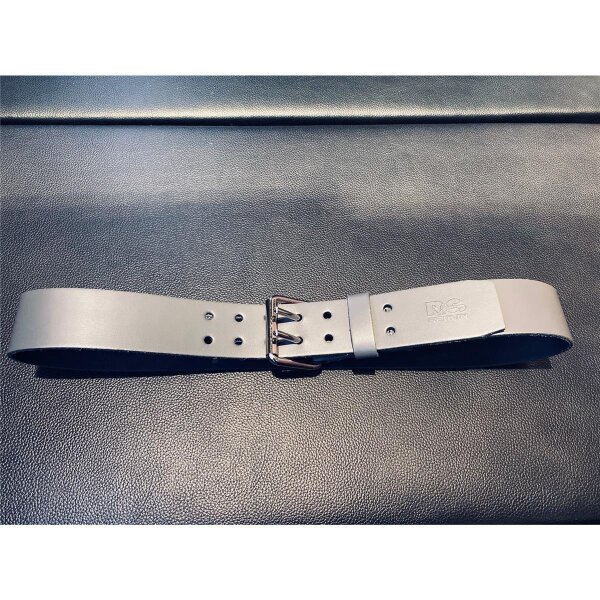 R&Co Leather Belt 5 cm With Double Buckle Grey
